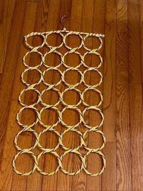 Yellow & White Twisted Ring Scarf and Accessory Organizer 28 Loop Holders